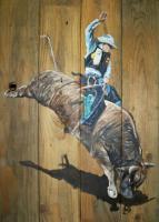 Art On Wood - Bull Rider - Acrlic